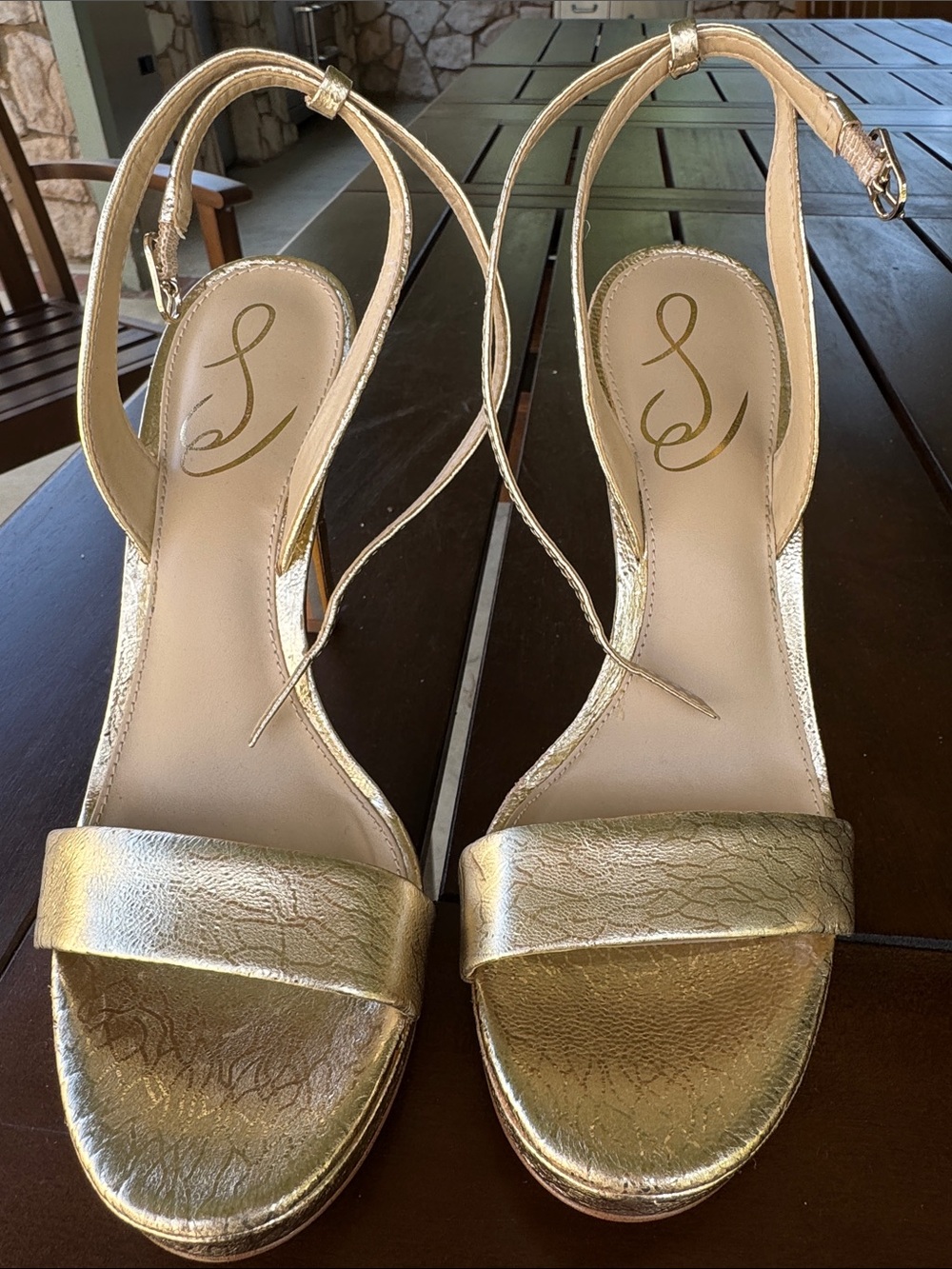 Sam Edelman Metallic Gold Ankle-Strap Heels